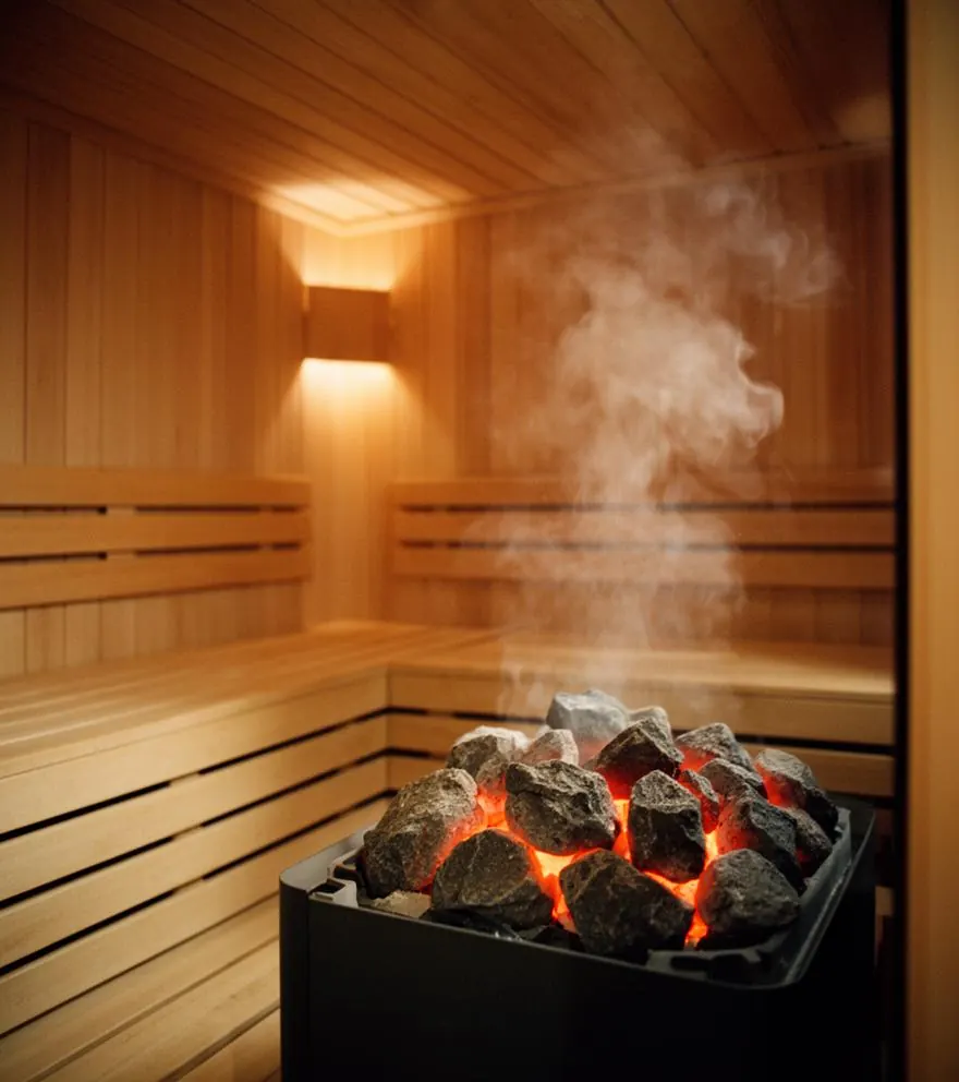 Finská sauna s rozžhavenými kameny a párou